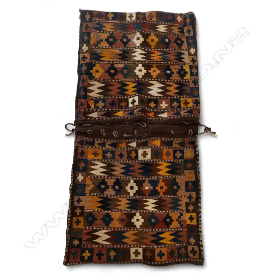 Bag – wool, - flatweave - 2 part - braided edges - polychrome bands - braided edges. 117 x 57cm